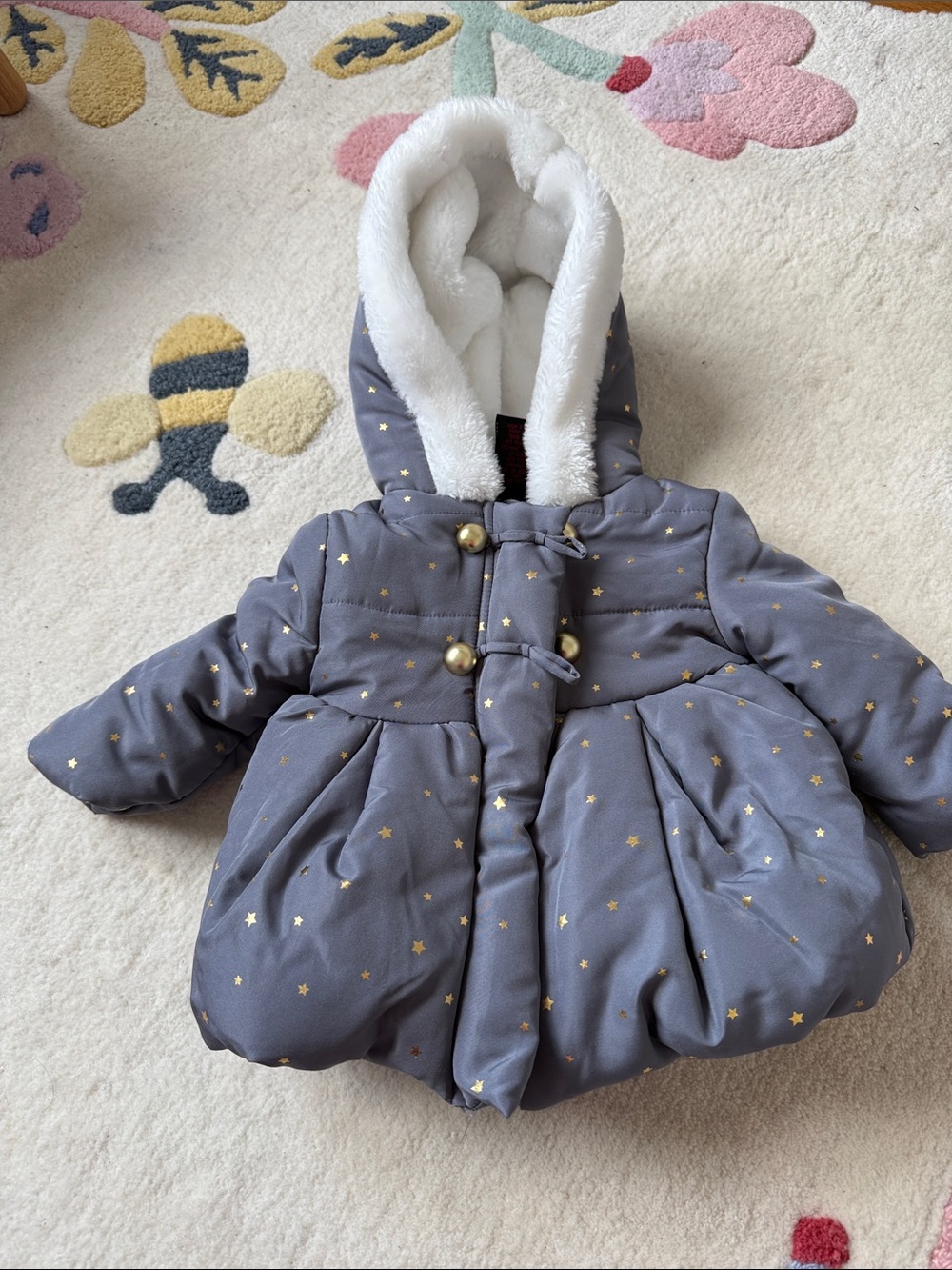 Cynthia Rowley Girls' Gray Puff Jacket with Gold Star Print